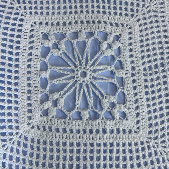 Handmade Crocheted Twin Bedspread /Throw - White - Picture 5 of 11